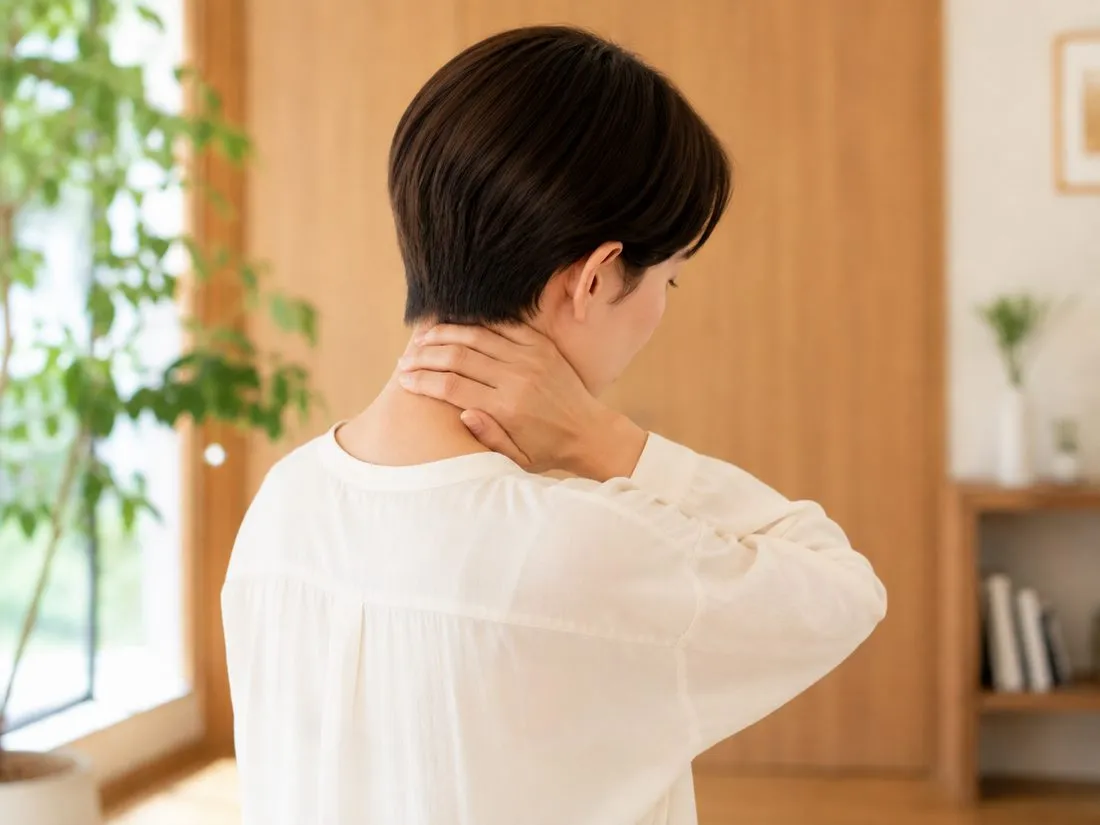 首の痛みを感じている女性
